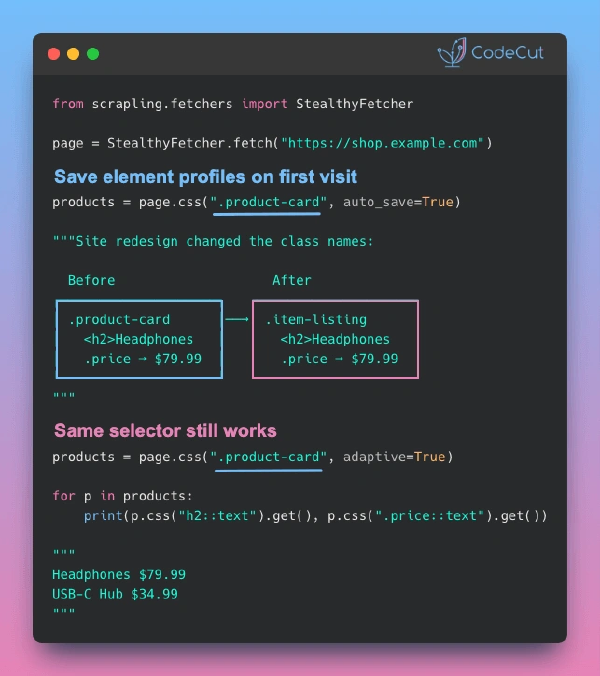 Scrapling: adaptive web scraping in Python