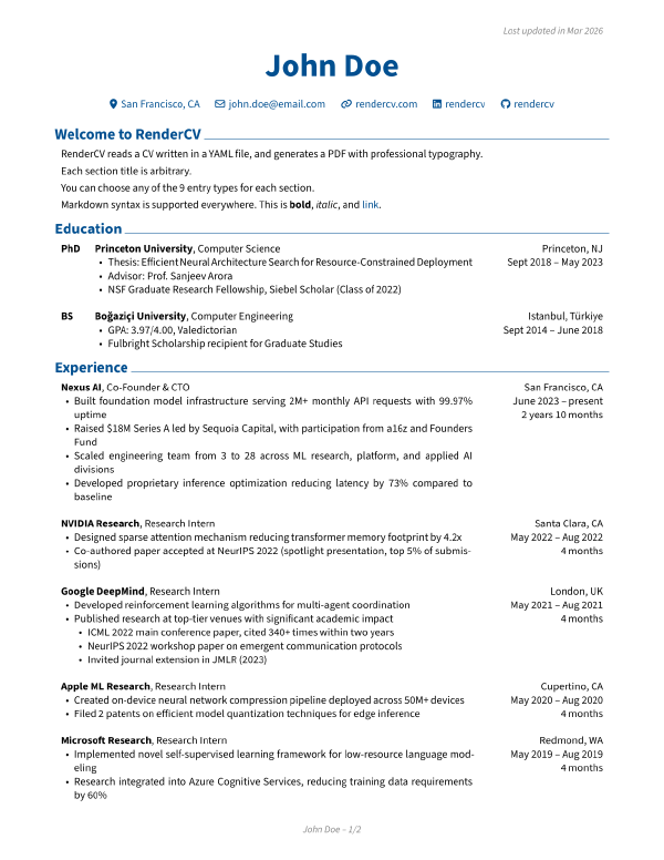 RenderCV: Generá tu CV en YAML y exportalo a PDF con tipografía perfecta